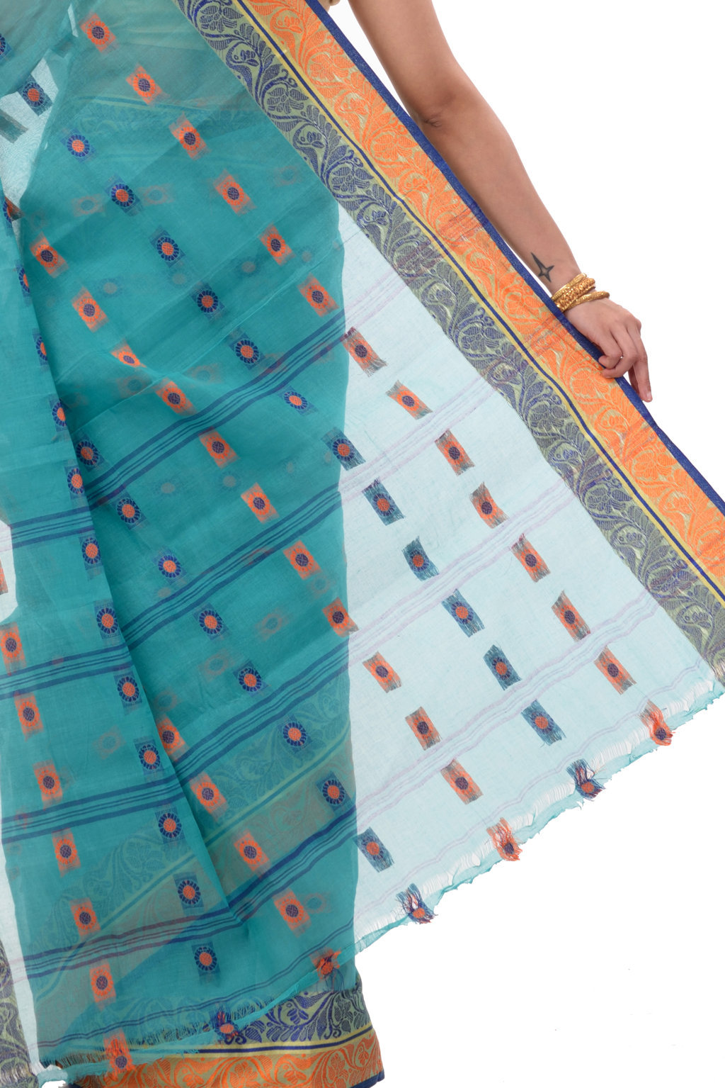 Green Pure Cotton Pushti Desiging Tant Saree (233)